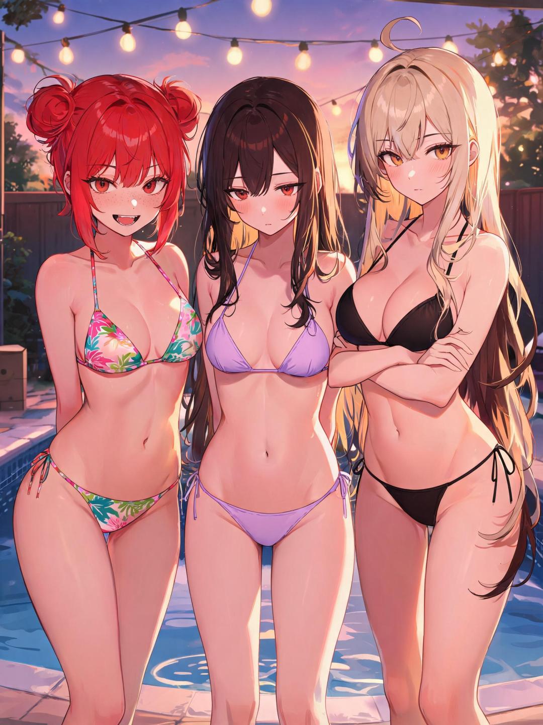 プールでトラブル？義理の姉妹とその仲間たち - カラ、フレイヤ、フィフィ